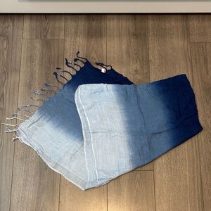 Blue Ombre Viscose Semi Sheer Scarf with Fringe